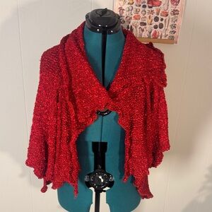 Pretty Angel Red Silk/Poly/Wool Textured Cape/Cardigan